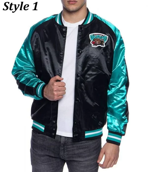 Vancouver Grizzlies Varsity Black and Aqua Green Jacket