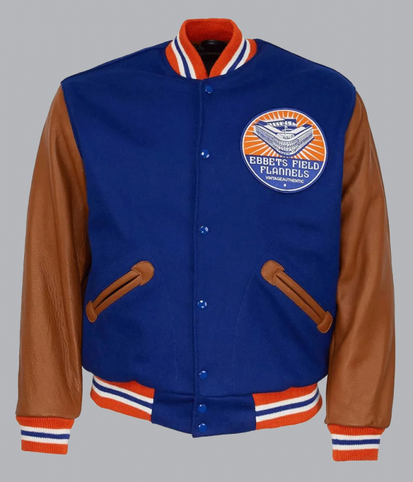 Ebbets Field Flannels Blue and Brown Varsity Jacket