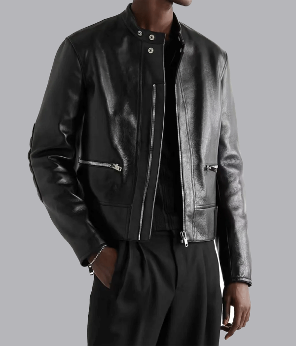 Biker Style Slim Fit Black Leather Jacket