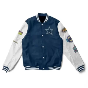 Champions Dallas Cowboys White and Navy blue Varsity Jacket