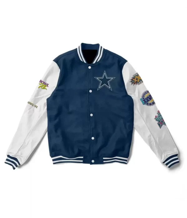 Champions Dallas Cowboys White and Navy blue Varsity Jacket