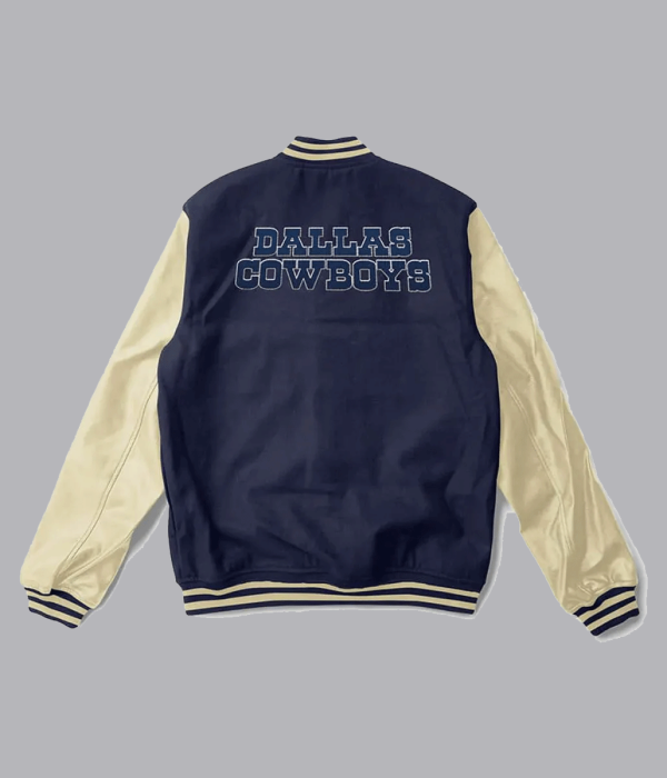 Dallas Cowboys Cream and Navy Blue Varsity Jacket