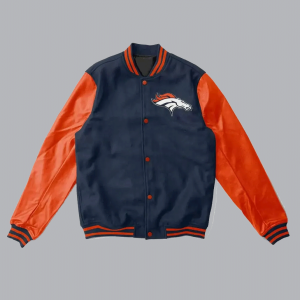 Denver Broncos Navy Blue and Orange Varsity Jacket