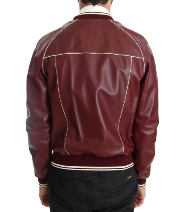 Men’s Stitched Bomber Leather Maroon Jacket