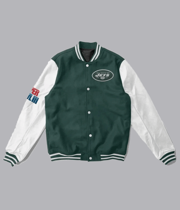 New York Jets Super Bowler White and Green Varsity Jacket
