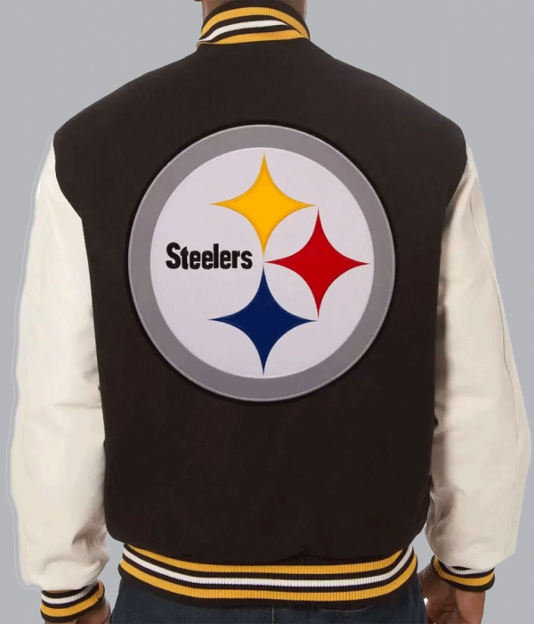 Pittsburgh Steelers Black and White Varsity Leather Jacket