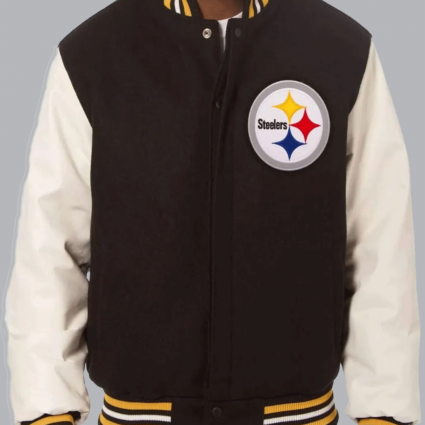 Pittsburgh Steelers White and Black Varsity Leather Jacket
