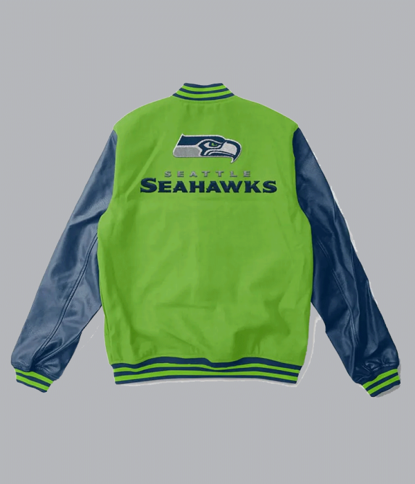 Seattle Seahawks Blue and Light Green Letterman Jacket