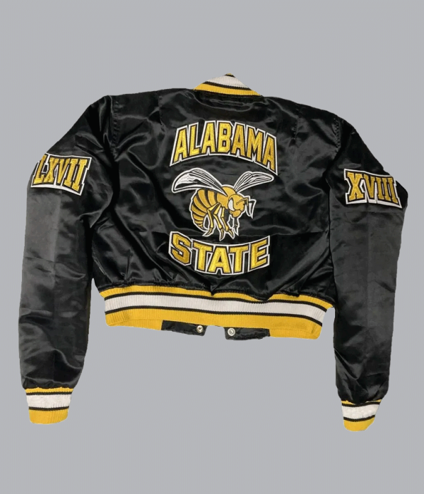 Women’s Alabama State University Cropped Black Satin Jacket