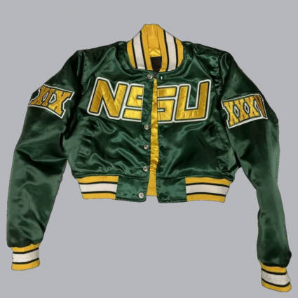 Women’s Cropped Norfolk State University Green Satin Jacket