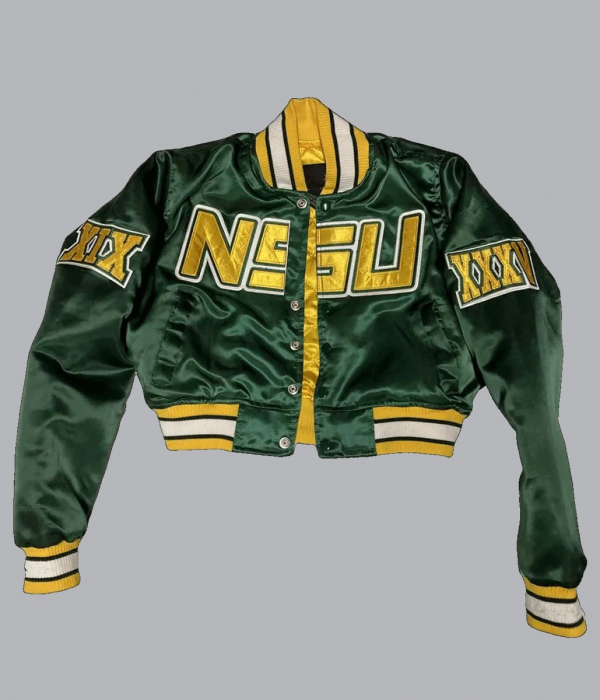 Women’s Cropped Norfolk State University Green Satin Jacket