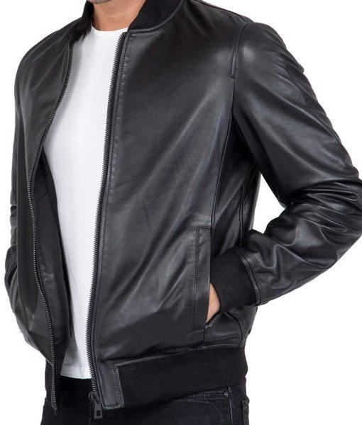 Men’s Real Black Leather Bomber Jacket