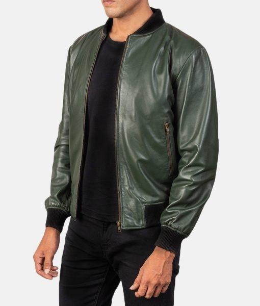 Men’s Casual Bomber Green Leather Jacket
