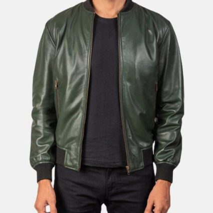 Casual Green Bomber Leather Jacket