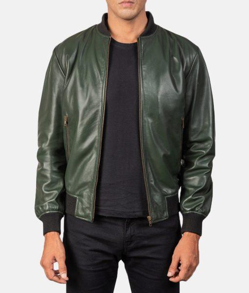 Casual Green Bomber Leather Jacket