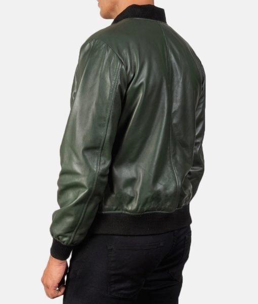 Casual Green Bomber Leather Jacket side