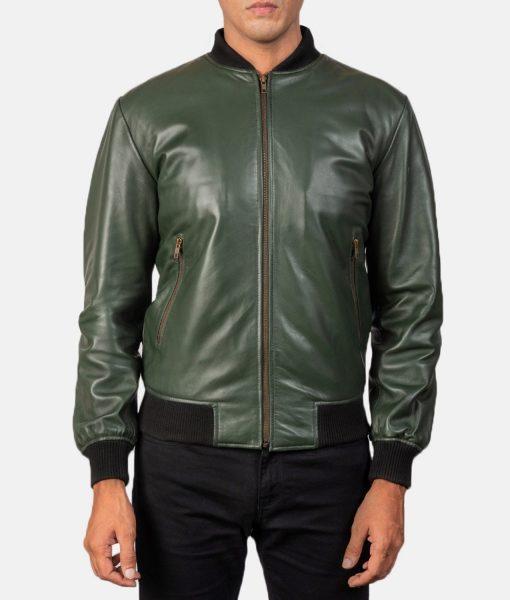 Men’s Casual Green Bomber Leather Jacket