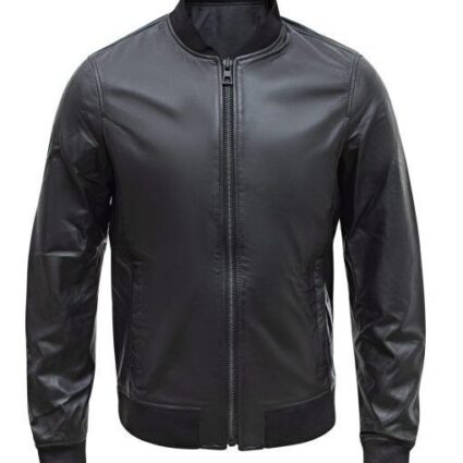 Men’s Black Real Leather Bomber Jacket
