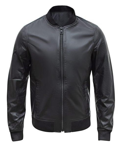 Men’s Black Real Leather Bomber Jacket