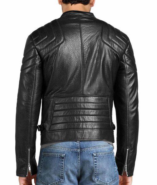 Asymmetrical Padded Shoulder Black Leather Jacket back