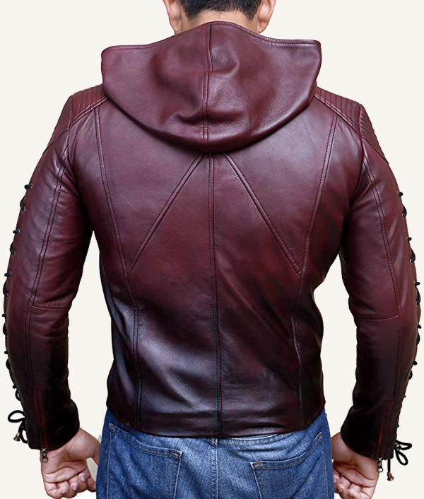Arrow Arsenal Maroon Leather Jacket with Hoodie