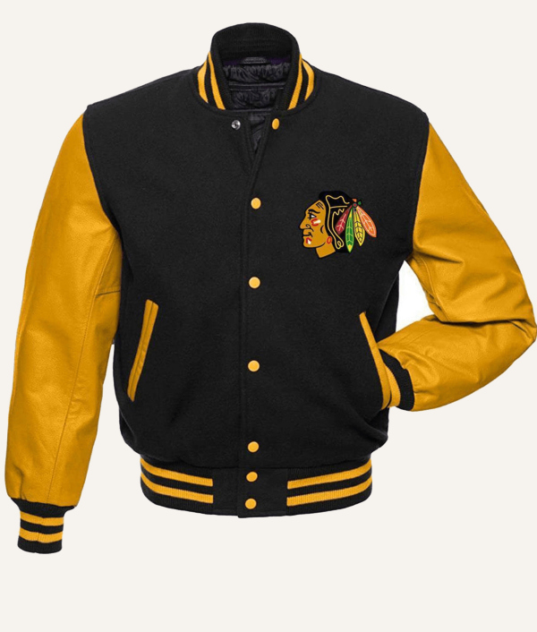 Chicago Blackhawks Yellow and Black Varsity Jacket