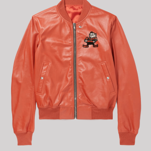 Cleveland Browns Orange Bomber Leather Jacket