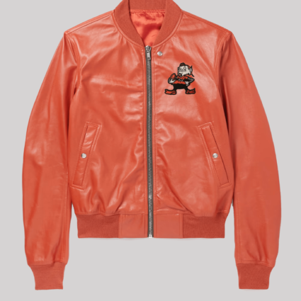 Cleveland Browns Orange Bomber Leather Jacket