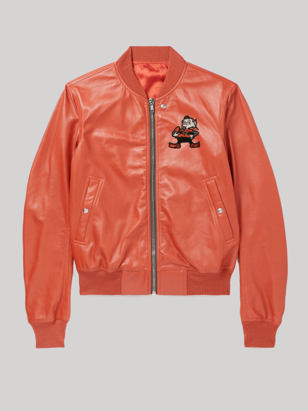 Cleveland Browns Orange Bomber Leather Jacket