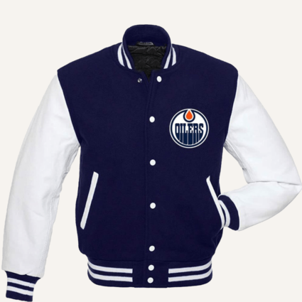 Edmonton Oilers Blue and White Varsity Jacket