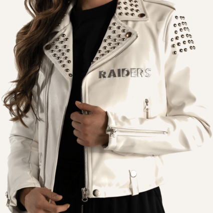 Las Vegas Raiders Faux Leather Studded Bomber Jacket