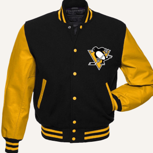 NHL Pittsburgh Penguins Black and Yellow Varsity Jacket