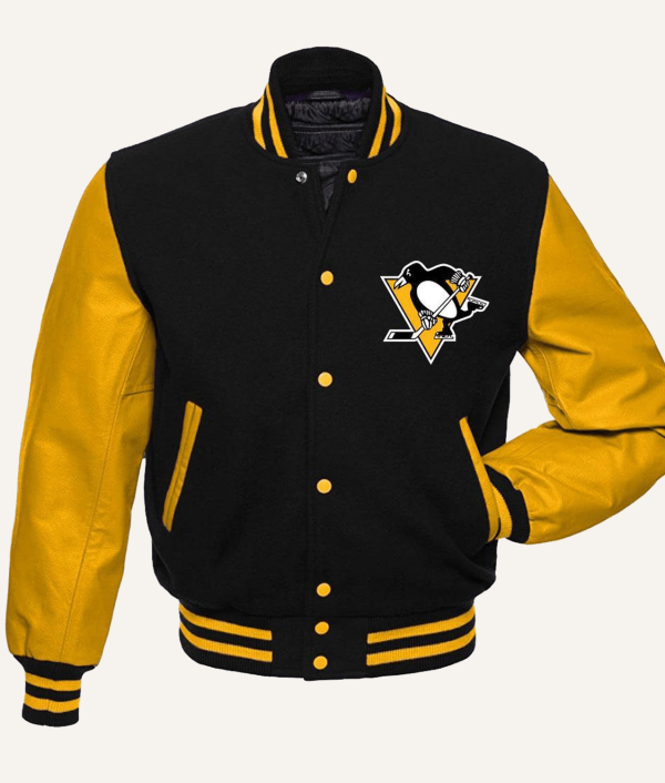 NHL Pittsburgh Penguins Black and Yellow Varsity Jacket