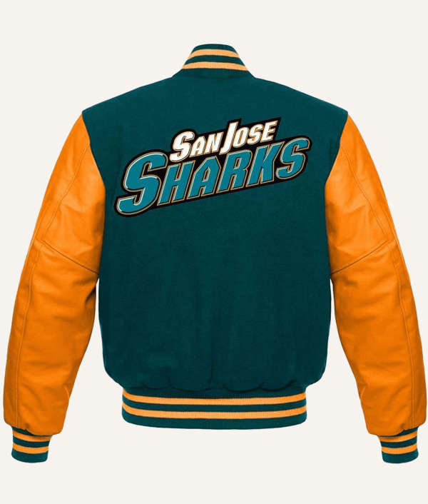 San Jose Sharks Green and Orange Varsity Jacket