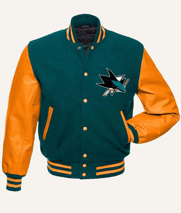 San Jose Sharks Varsity Green and Orange Jacket