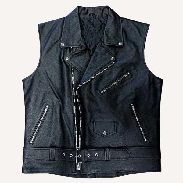 Bret Hart Foundation Black Biker Leather Vest