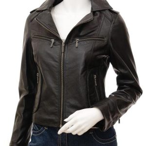 Ladies Leather Biker Jacket In Black