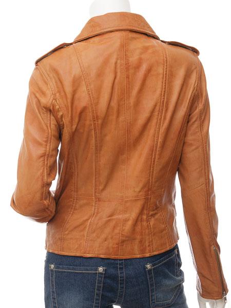Ladies Leather Biker Tan Jacket