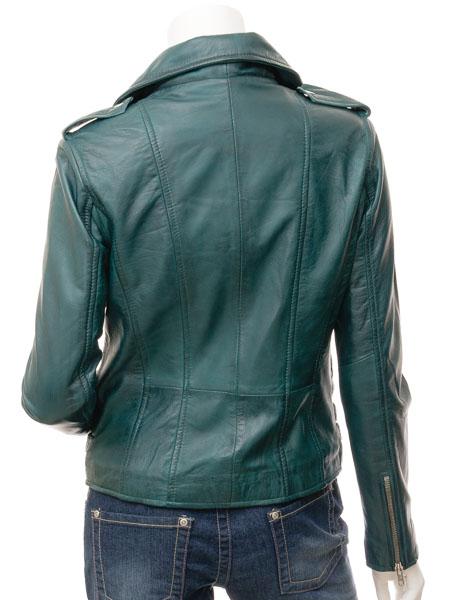 Ladies Leather Biker Teal Jacket