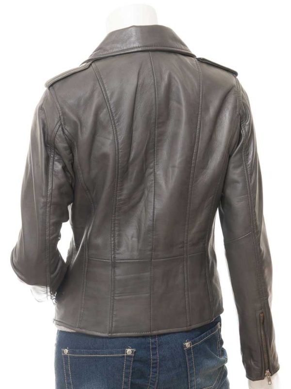 Ladies Leather Grey Biker Jacket