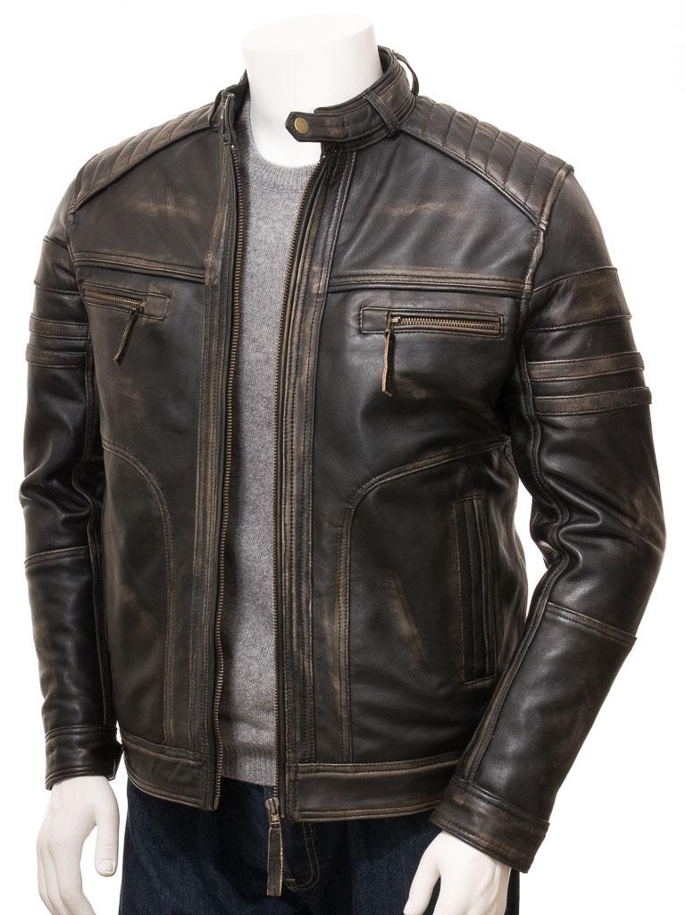Men's Vintage Leather Biker Jacket - A2 Jackets