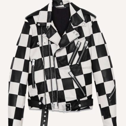 Men’s Biker Checkerboard Leather Jacket