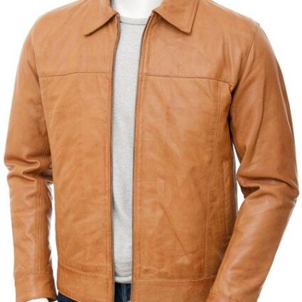 Mens Biker Leather Jacket In Tan