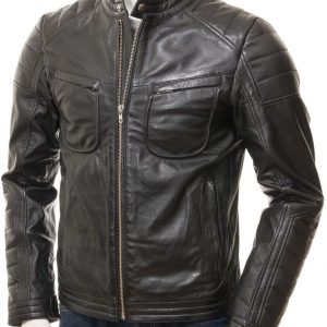 Men's Black Leather Biker Racer Jacket