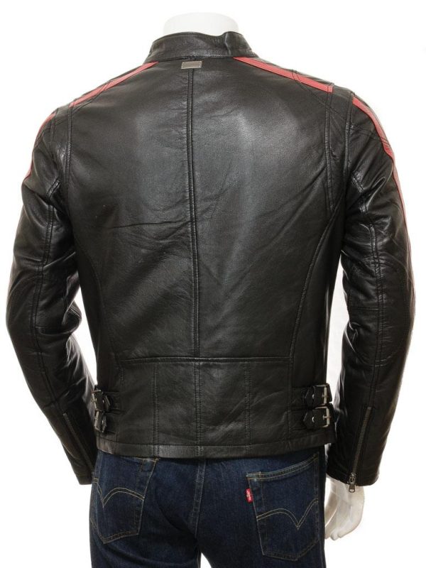 Men's Black Leather Biker Zip Jacket