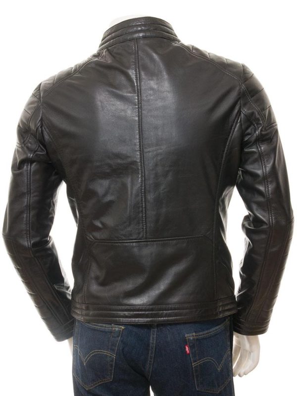 Men's Black Leather Biker Zip Jacket