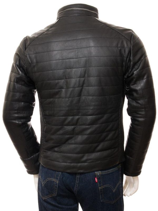 Men's Black Quilted Leather Zip Jacket