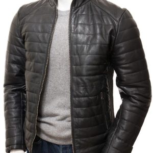 Men's Black Quilted Zip Leather Jacket