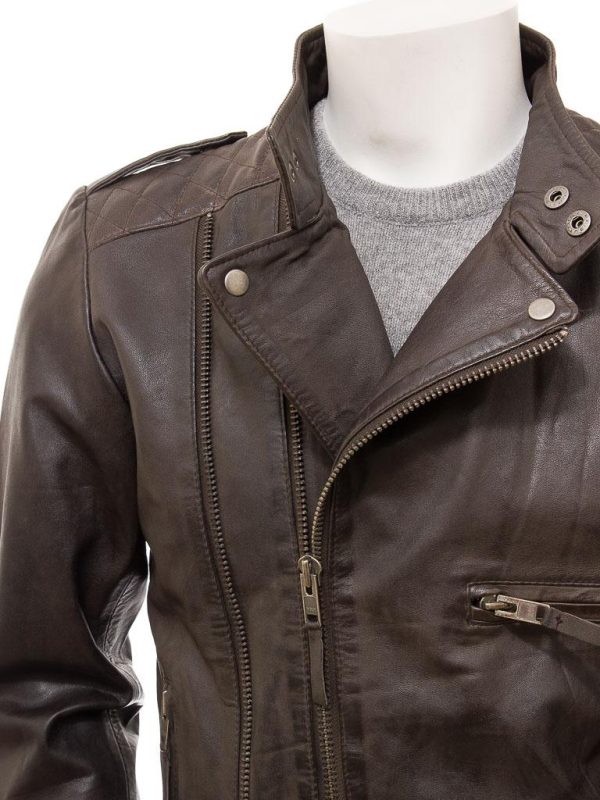 Men's Brown Leather Biker Jacket