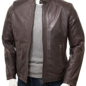 A stunning brown leather biker jacket with an innovative articulated shoulder section. The classic, cafe racer biker jacket just gets better and better. This style has all hallmarks of the original with a YKK zip leading up to a short, padded, tab collar fastened with a press stud. However this piece features a ruched rib section stitched in such a way that the ridges stretch and contract with the movement of the arm. I makes the jacket much less restrictive and easier to move around in than the traditional inset sleeve.